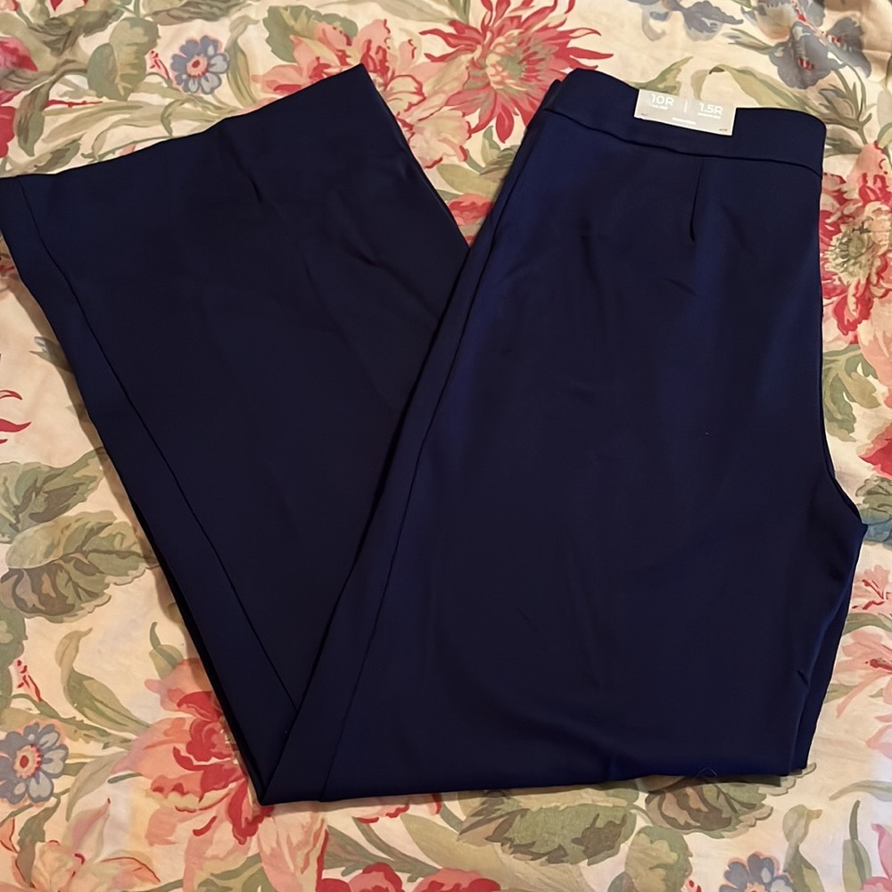 CHICOS Size 1.5 Medium US 10 Seasonless Pointe Wideleg Navy Blue Stretch $89 NEW